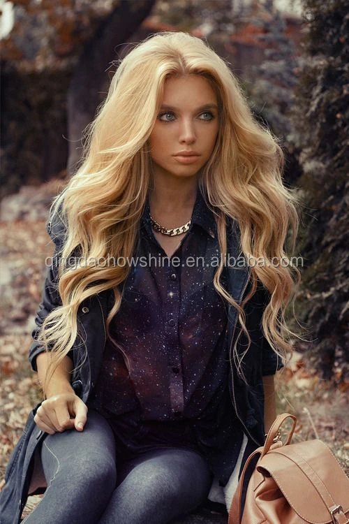

Top Beauty Blonde Color 27 Human Hair Wavy Brazilian Hair Full Lace Wig