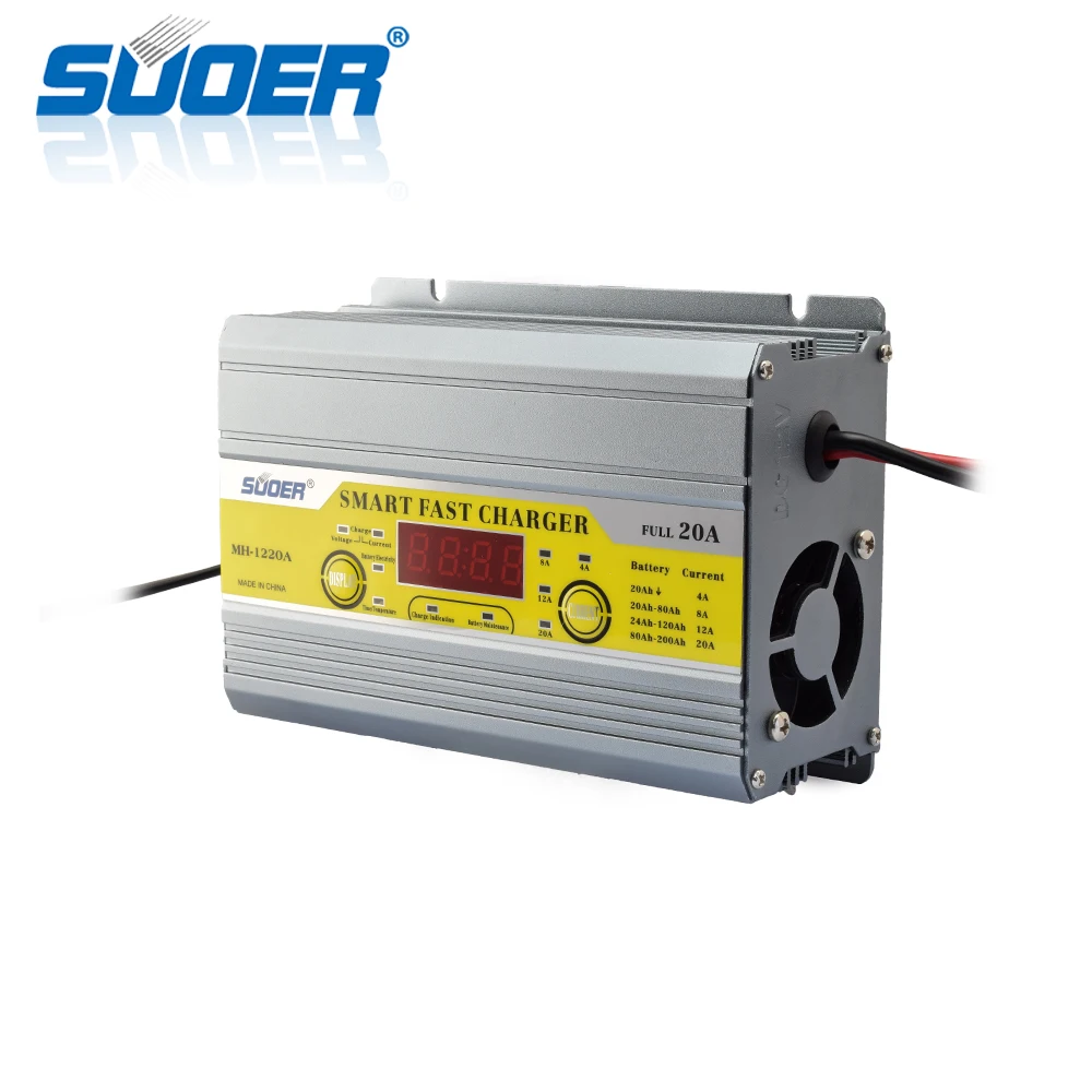 Suoer Fully Auto Digital Charger 12V 20A Smart Fast Lead Acid Battery Charger with LCD Display