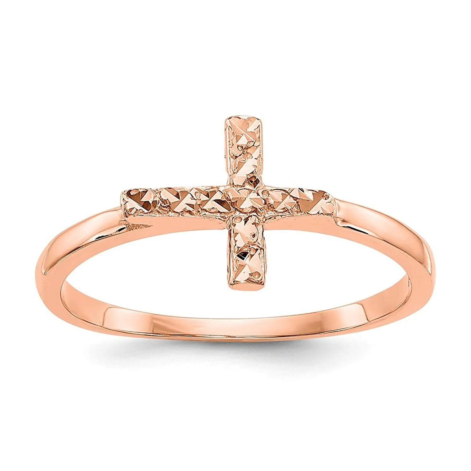 Solid 10k White Gold Mid Finger Band Sideways Cross Knuckle Ring
