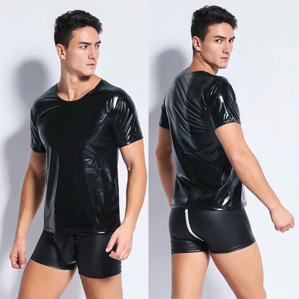 

Wholesale Erotic wetlook Men Leather Latex Lingerie Costume, Black