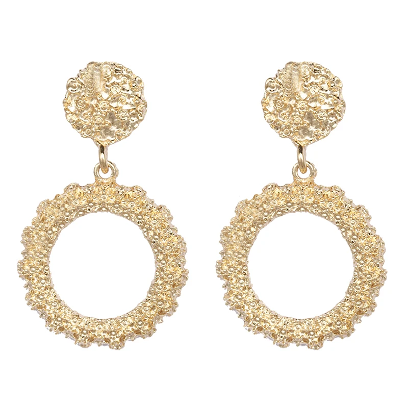 Silver Round Alloy gold plated Drop Earrings For Women Geometric Vintage Fashion Jewelry Simple Statement Earings Accessories