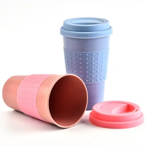 Image of Wheat Straw Simple Coffee Cup Mouthwash Cup Creative Portable Hand Cup with Lid