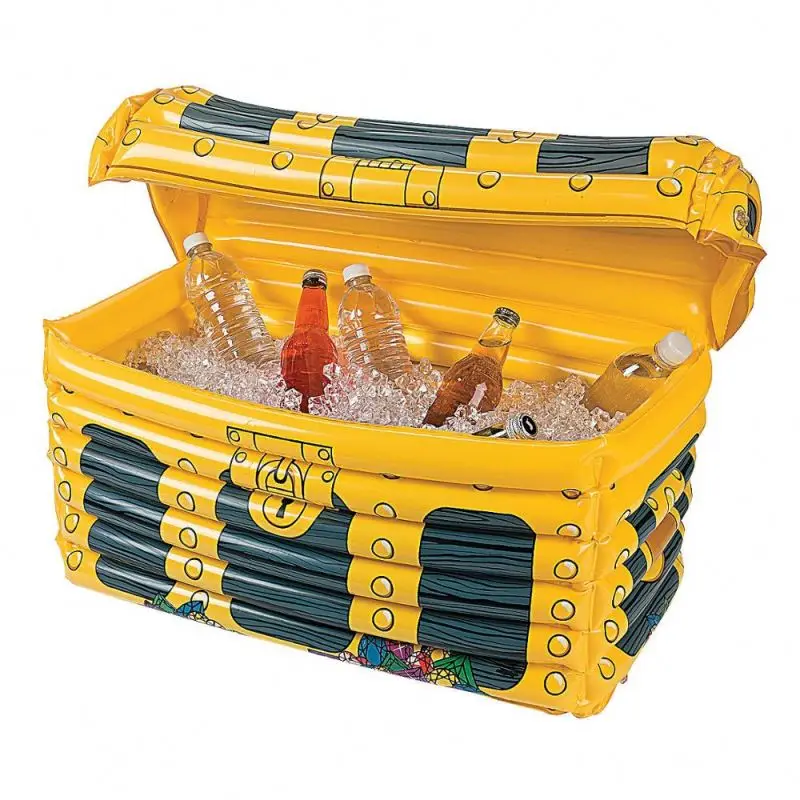 

PVC Inflatable Beer Can Ice Cooler Box with Cover Inflatable Treasure Chest Drink Cooler for party, Yellow