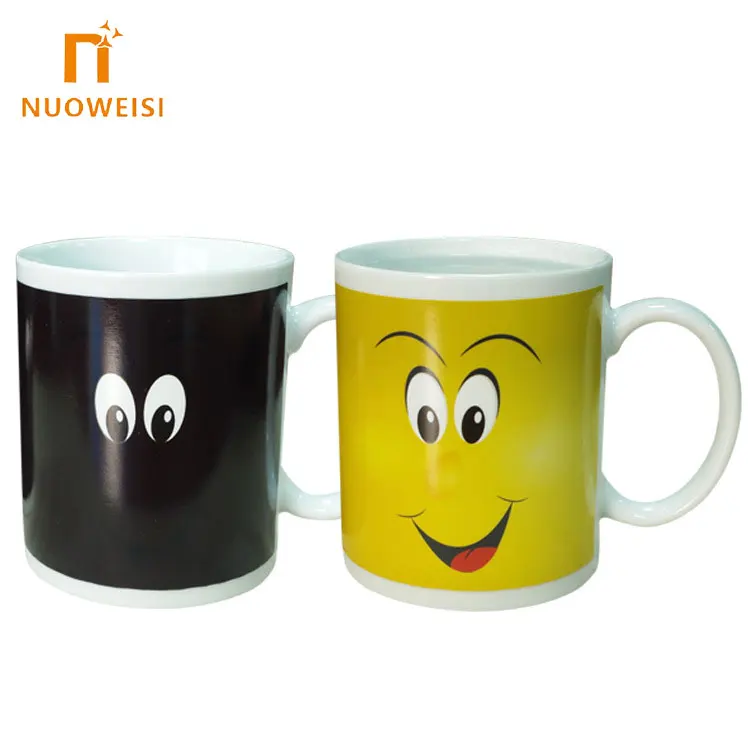 Cheap logo printed magic heat ceramic changing color mug