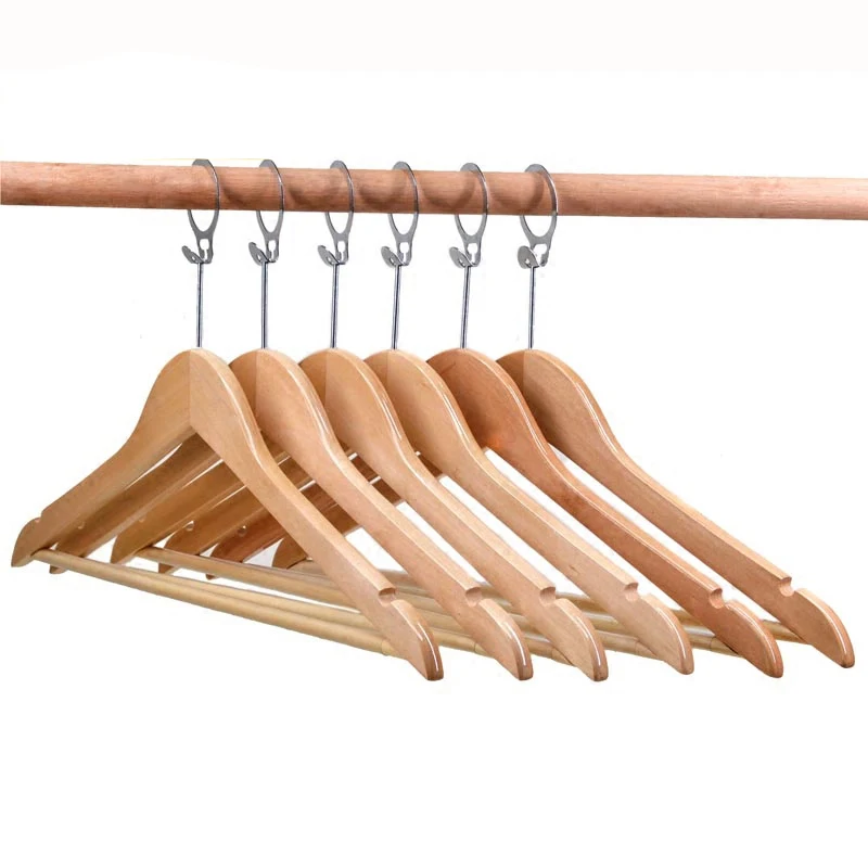 Wholesale Cheap Chrome Hook Anti-theft Lock Wooden Clothes Hanger With ...