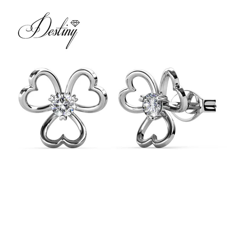 

Destiny Jewellery Tri Love Earrings Fashion women jewelry elegant 18K gold plated stud earrings, White /rose gold