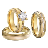 

LOVE Alliances Custom gold plated anillos bague anel 3 pcs cz diamond engagement couple wedding rings sets for men and women