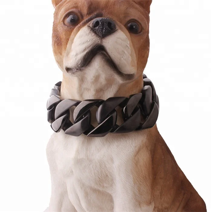 

Pet product supplier 32mm big strong stainless steel metal black choke cuban chain link dog collars