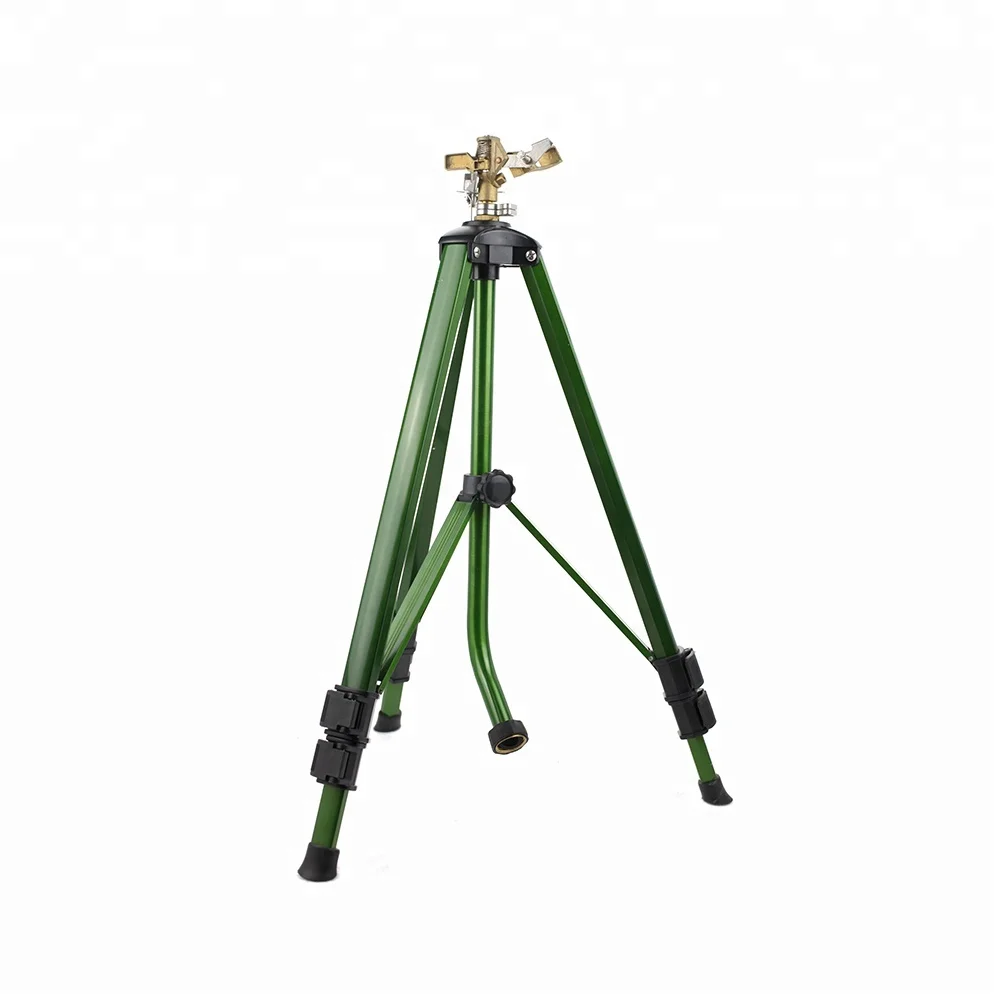 Brass Impact Impulse Spike Sprinkler with 360 Degree Irrigation for Garden Telescopic Red Hose Aluminum Tripod Customized Color