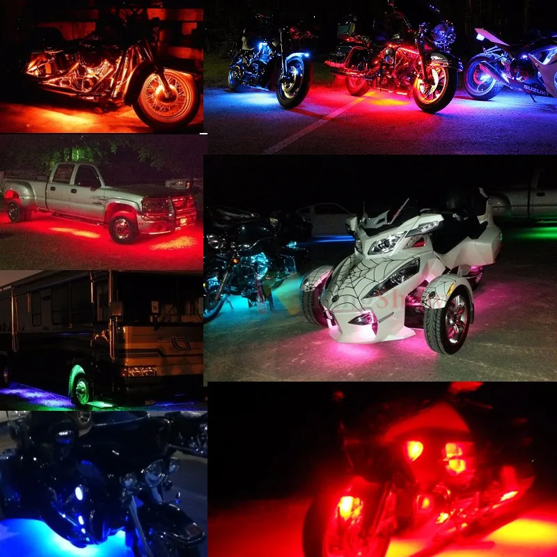 18 Color 6pcs RGB Motorcycle ATV Flexible Strip LED Light Lamp NEON Remote Kit