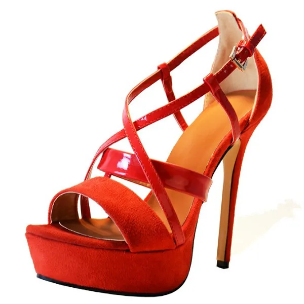 red criss cross heels