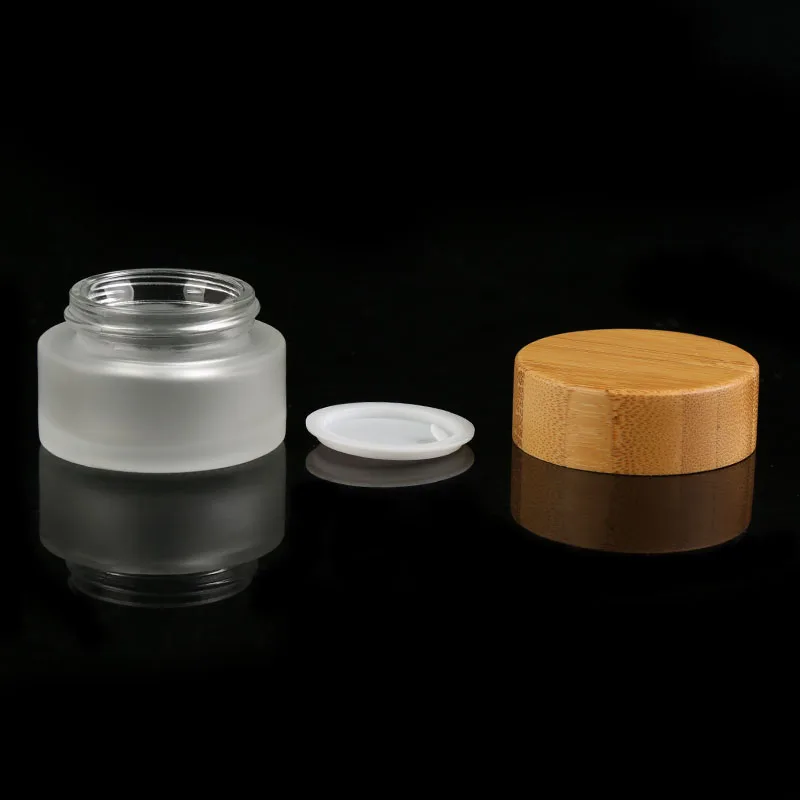 

100g frosted glass bamboo cream jar with bamboo lid set