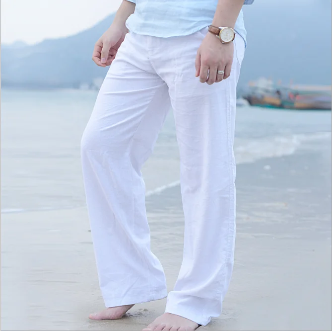 

zm40308b plus size men loose linen pants pure color casual men sports trousers