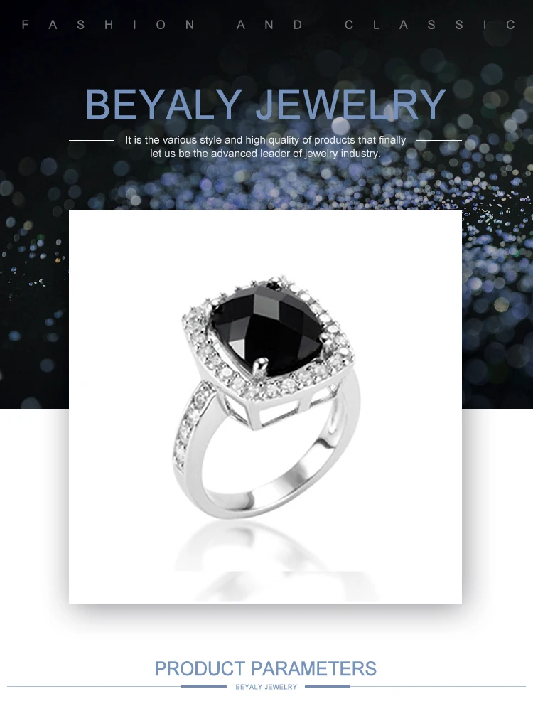 Wholesale black stone elegant men's silver ring design