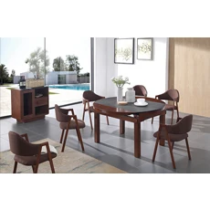 Glass top wood turntable modern dining table set for home use