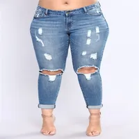 

2019 fashion North America butt lifting washed broken holes 4xl 5xl 6xl 7xl plus size big hips skinny jeans denim pants