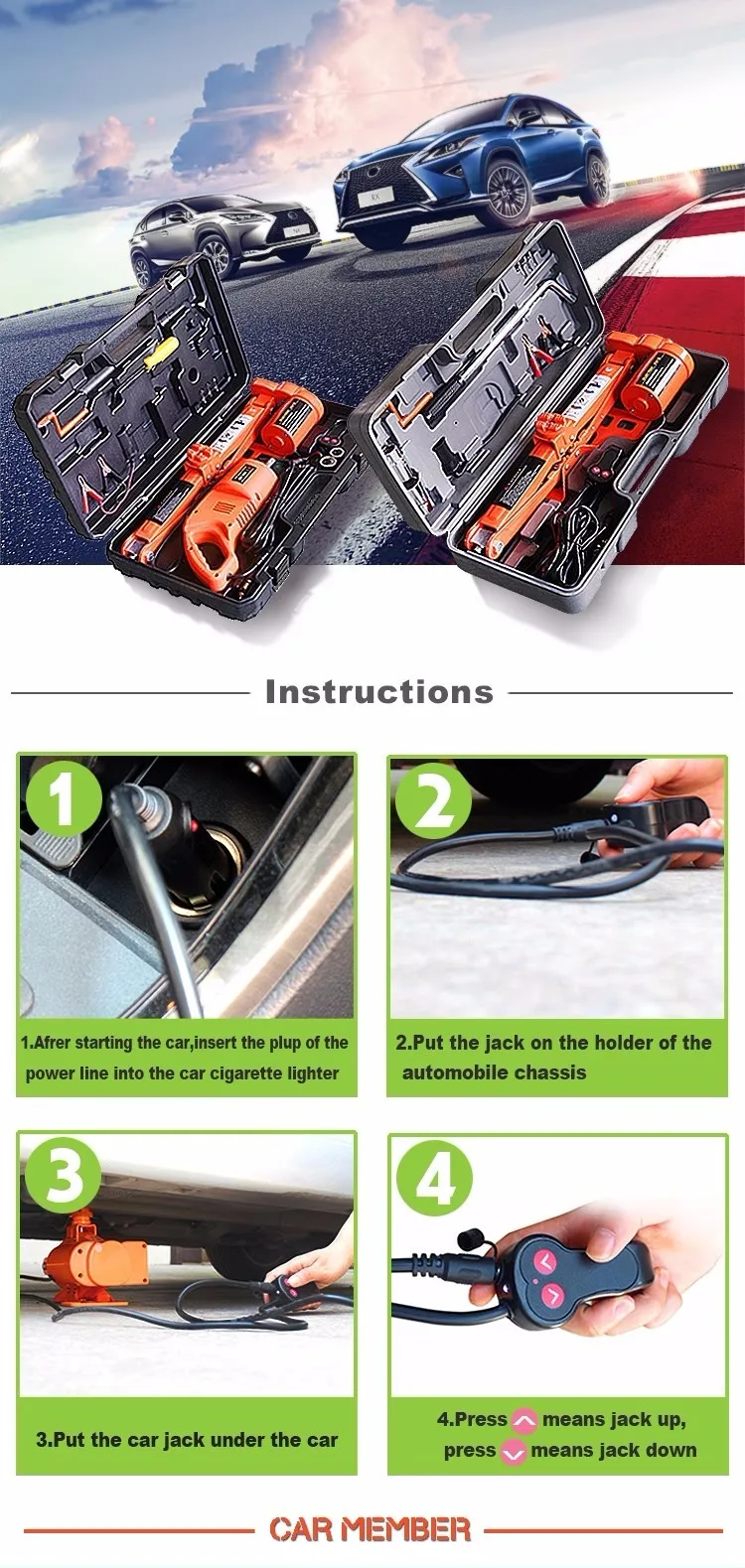 3t Electric Car Jack Impact Wrench Kit 12v Car Electric Wrench And Jack