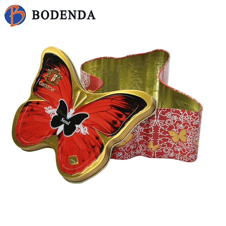 Custom  butterfly shape wedding candy favor packaging tin  boxes gift tin box