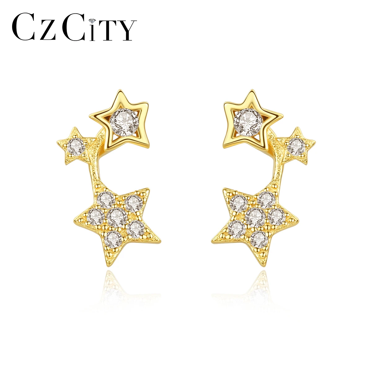 

CZCITY Wholesale CZ Pave Star Brushed Earrings Sterling Silver Cute Korea Stud Earring Gift for Girl Fashion Jewelry