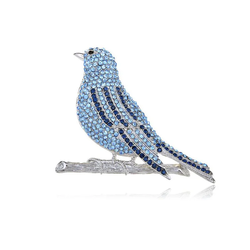 

Free Shipping Silver Plated Blue Rhinestone Animal Brooches Pin Bird For Jewelry Gifts Decoration Brooch, As picture