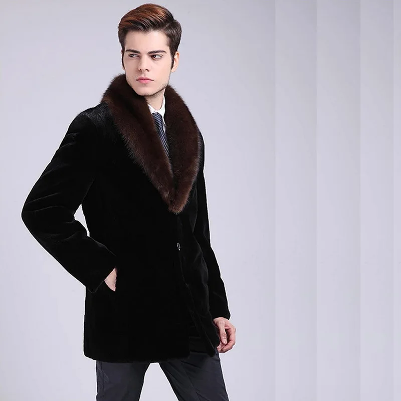 Factory Chinchilla Faux  Fur coat  men With Collar With Great Price