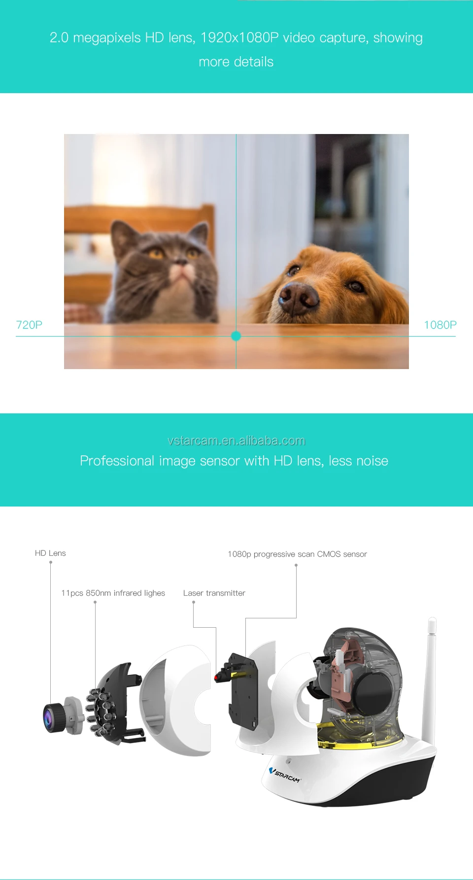 Vstarcam Builtin Laser Transmitter Pet Camera 3mp Wifi Indoor Pet