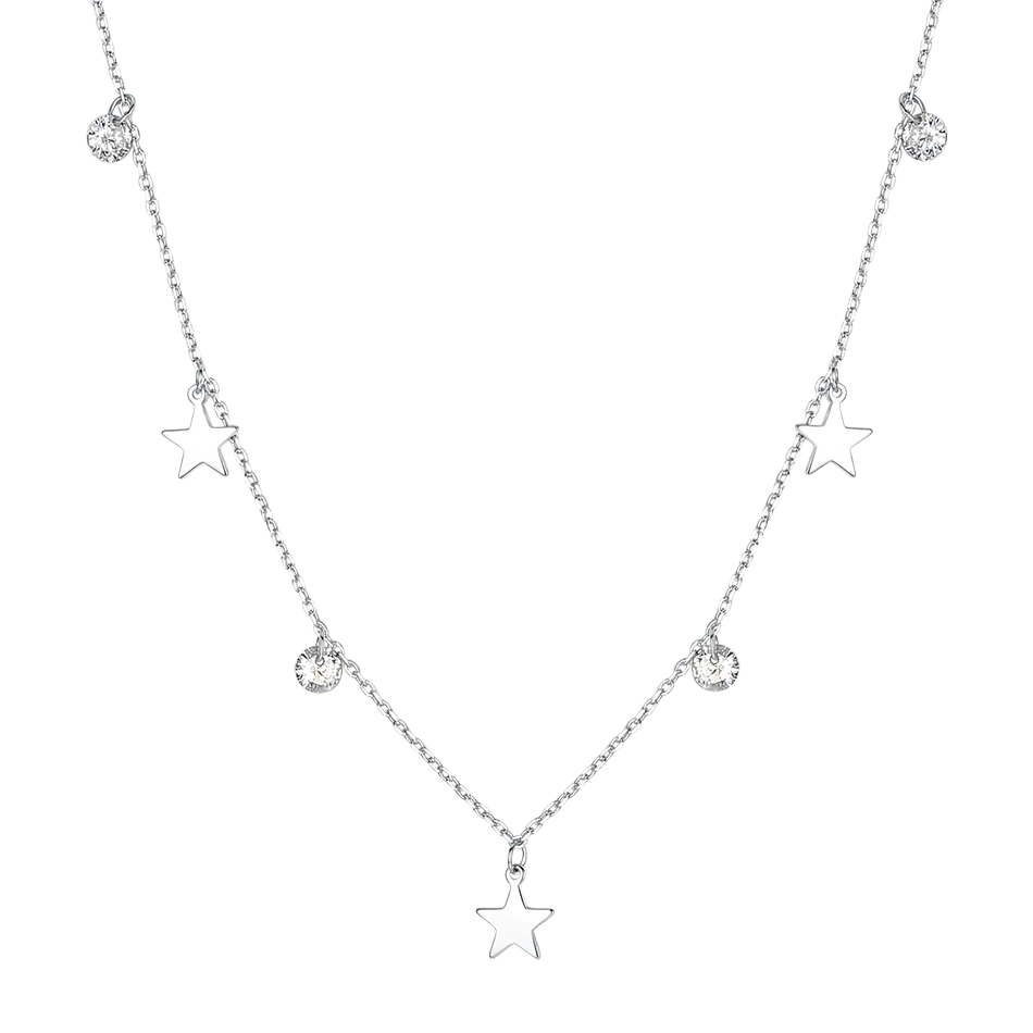 

Simple Style 925 Sterling Silver Necklace Star Pendant Necklace with Clear Zircon Beads Adjustable Chain for Temperament Women