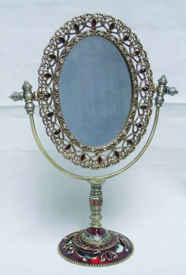 Acrylic Jewelled Oval Silver Plating Tabletop Mirror For Home