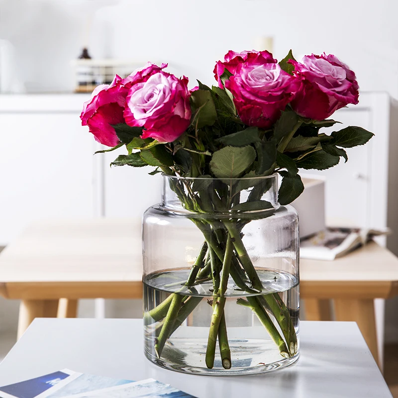 Glass Vases With Handcraft Flower Decoration Cylinder Flower Vases For