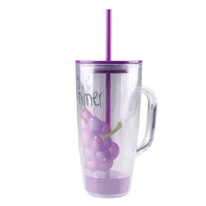 Image of Bpa free Plastic 24oz Tumbler Cups Double Wall Insulated Straw Tumbler with Handle