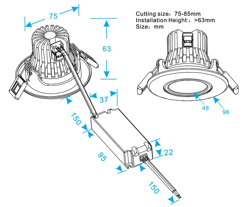 No flicker soft lighting 7w triac/dali/1-10v dimmable downlight