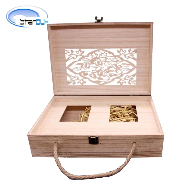 
2018 New Designed 2 Bottle Hinged Birch Plywood Wooden Wine Box 