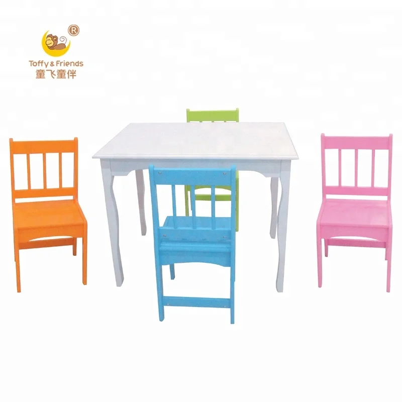 Big Size Wooden Kid Table And 4pcs Chair Set Big Table Colourful Chair