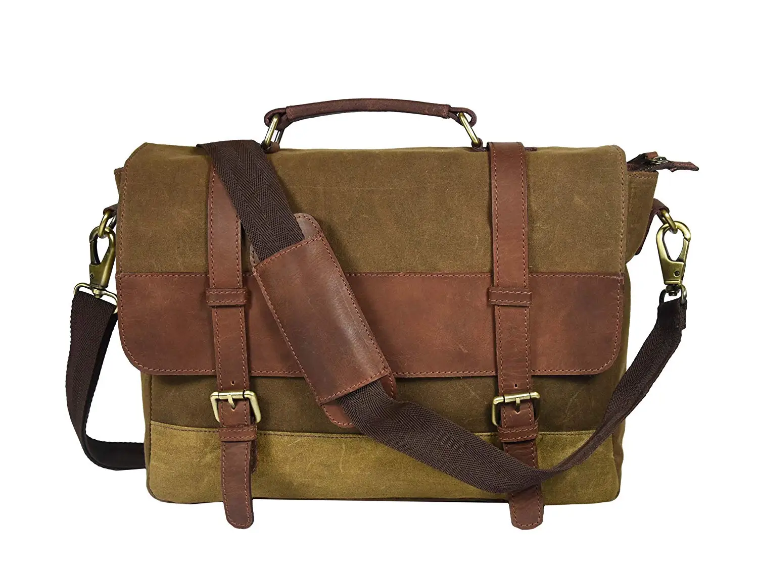 BROCODE 16 Inch Leather Messenger Genuine Mens Auth Real Leather Messenger Laptop Briefcase Satchel Mens Bag