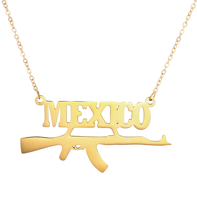 

Best amazon selling stainless steel jewelry custom names gun pendant gold plated jewelry necklace, Gold and silver plated color