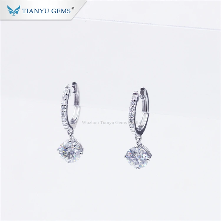 

tianyu gems jewelry wholesale price 925 sterling silver gold plated classic white moissanite earring for ladies