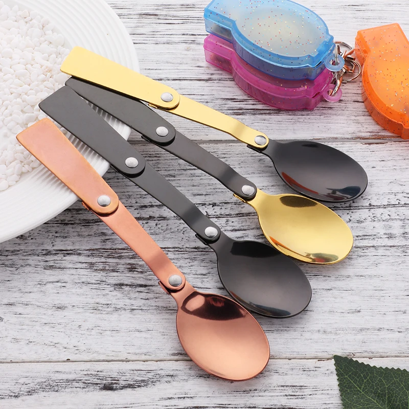 

Wholesale Custom Stainless Steel 18/10 Multicolor Travel Foldable Spoon With Box, N/a
