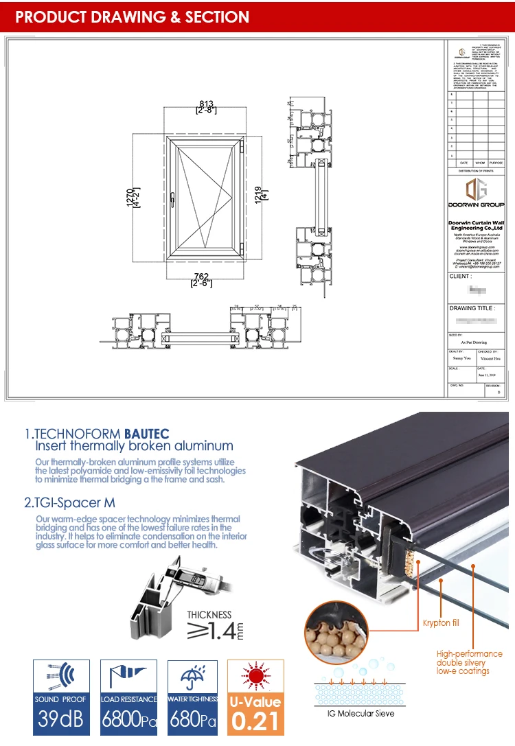 Free design soundproof swing window rochetti system profile residential