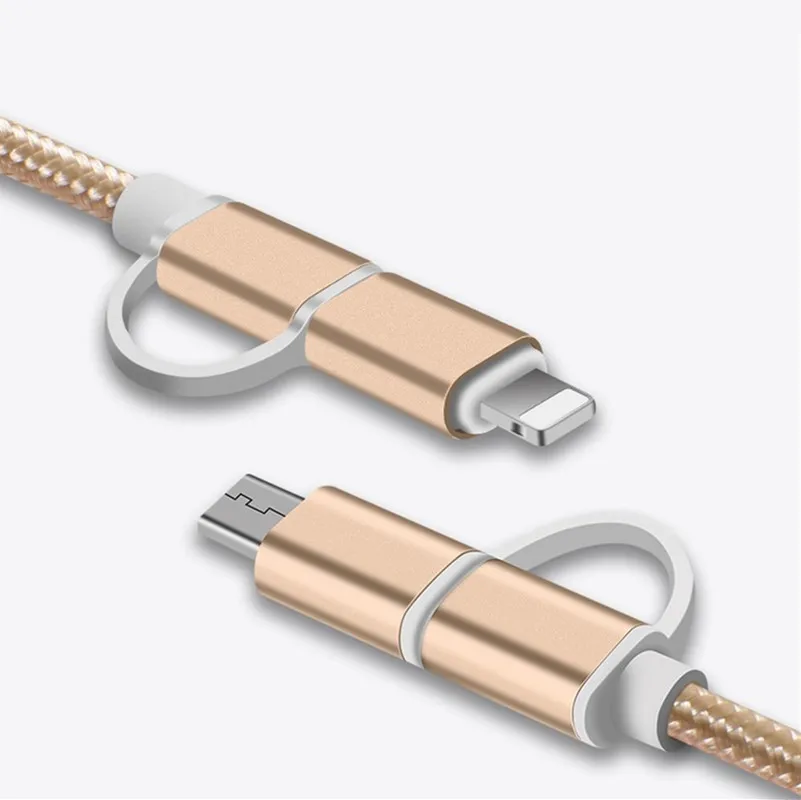 

Hot Sell Nylon Weave Aluminium 2in1 Android And IOS Cable 2-in-1 USB Cable for Micro USB and Type-C Charger cord, N/a