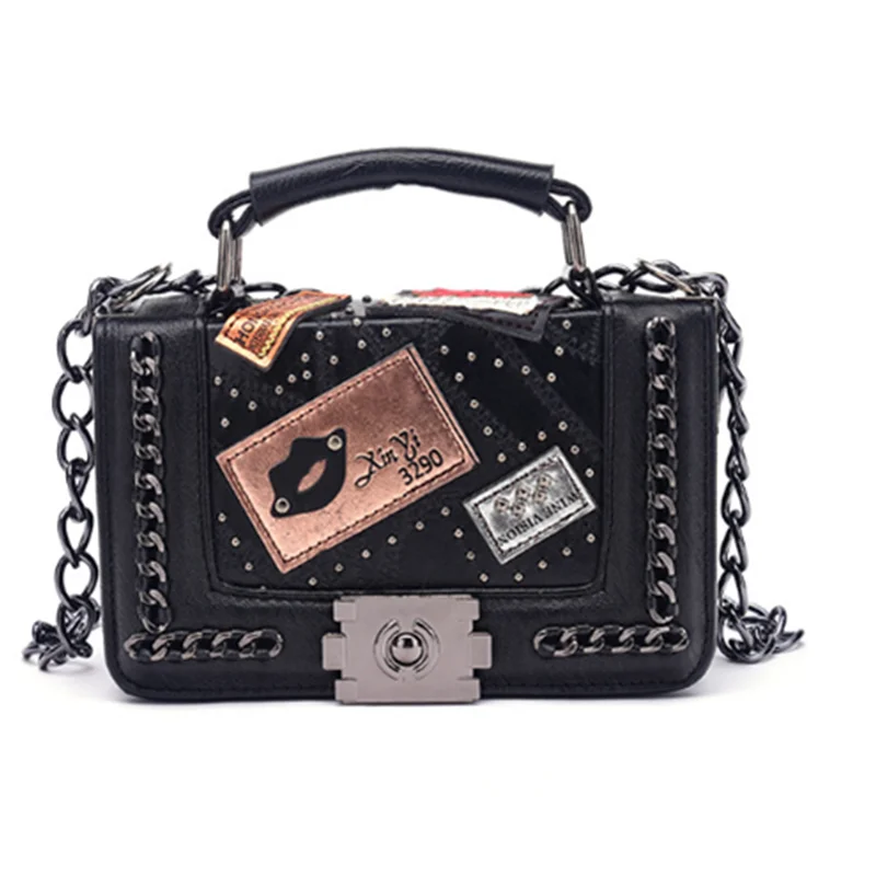 

PU women handbag Vintage Women Crossbody bag Fashion ladies purses badge chain handbags for women, Showed as pictures