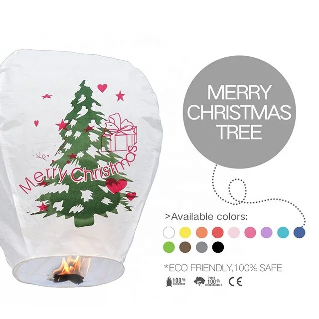 
Boomwow 100% Biodegradable Printed Senta Christmas Tree Wire Free Paper Sky Lantern for Christmas New Year Festival 