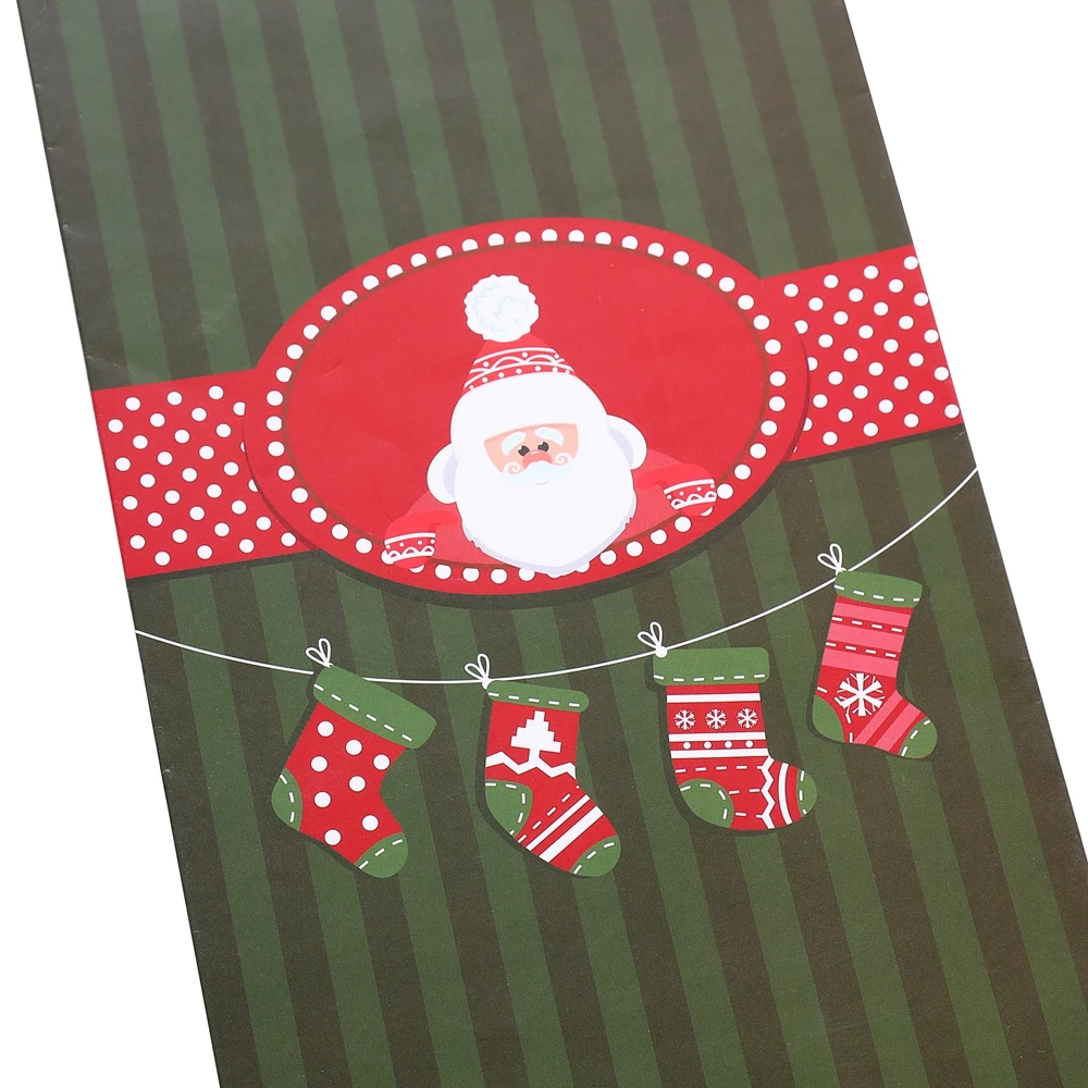 Simple Decoration Stripe Printing Santa Claus Christmas Stocking Kraft Paper Wrapping Wine Bag