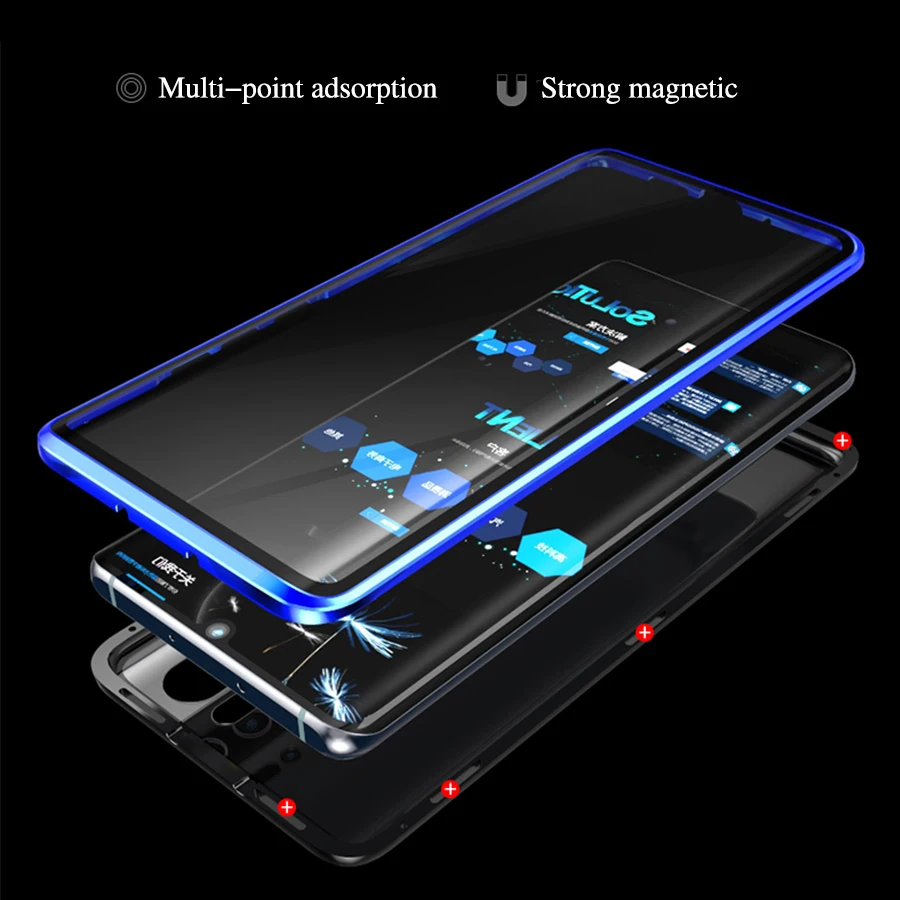 

2019 Magnetic Adsorption Metal Case For Huawei Magic P30 Pro Tempered Glass Back Magnet Hard Cover For P30 Metal Bumper, 5 colors