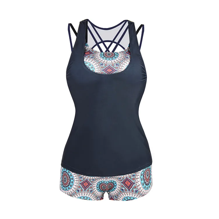 

Black Printed Three Piece Tankini Bathing Suits for Women, Print