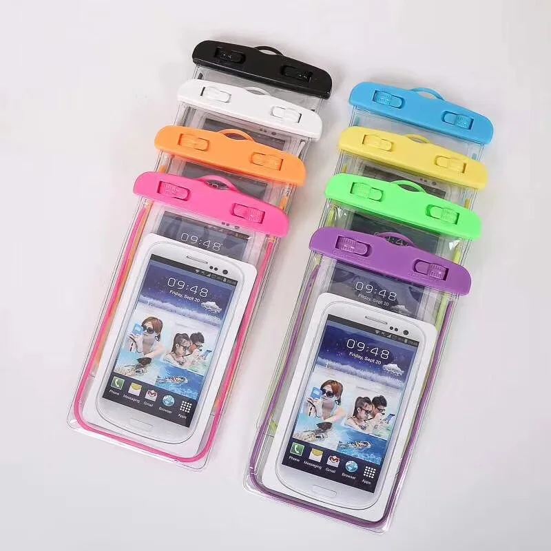 

Universal PVC sport luminous waterproof phone case Outdoor mobile phone cover with sparkle, Light blue;pink;green;yellow;orange;black;white;purple