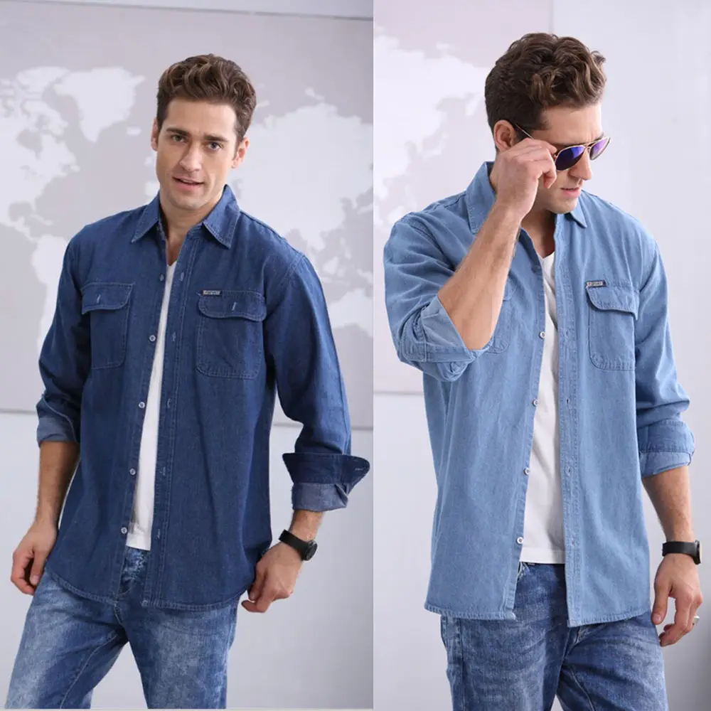 OEM CUSTOM DENIM LONG SLEEVE PLUS SIZE HIGH COTTON BREATHABLE 2 COLOR OF BLUE FOR MAN JACKET