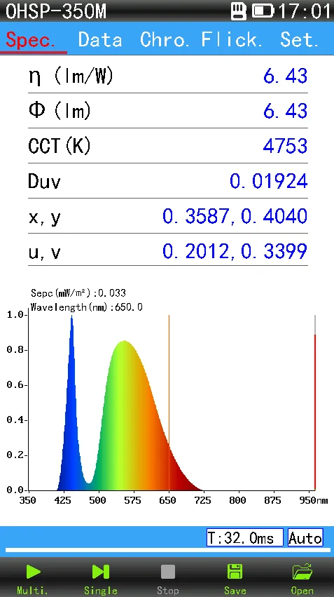 OHSP-350M pocket spectrum Integrating Sphere Spectrometer Tester Lumens