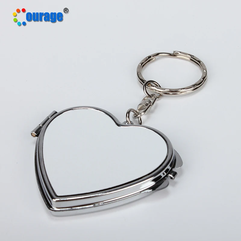 

Silver plated sublimation ready mini compact mirror metal keychain, Sliver plated