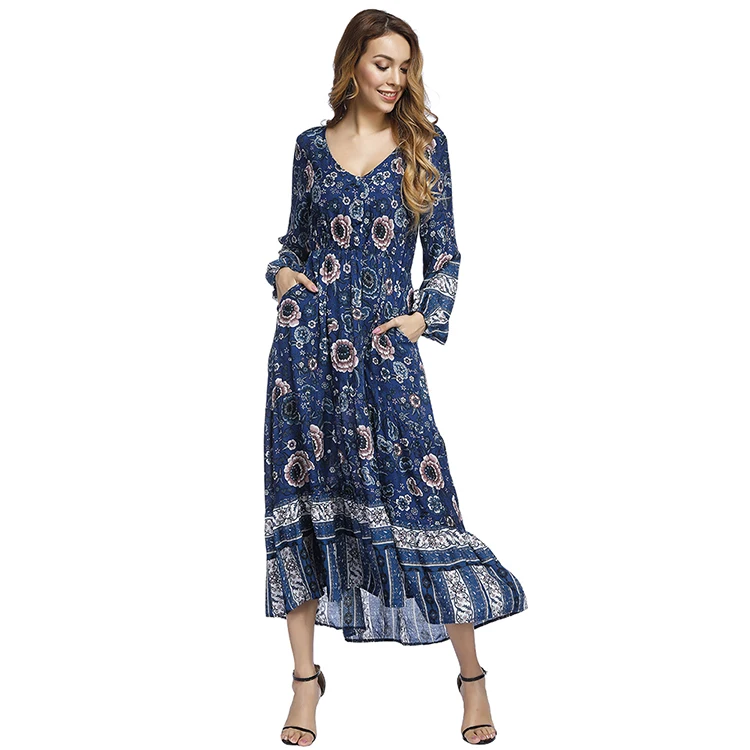 

Fast Delivery Fashion type of bishop sleeve midi dress for women, As show