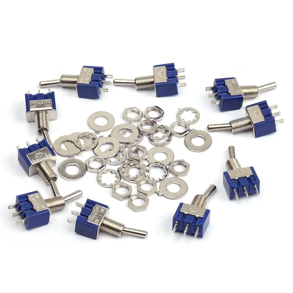 Cylewet 10Pcs MTS102 AC 125V 6A On/On 3 Pins 2 Positions Mini Toggle Switch Single Connection for Arduino (Pack of 10) CYT1015